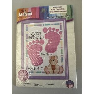 Janlynn Baby Footprints Counted Cross Stitch Kit 999-1003 Announcement Brand New